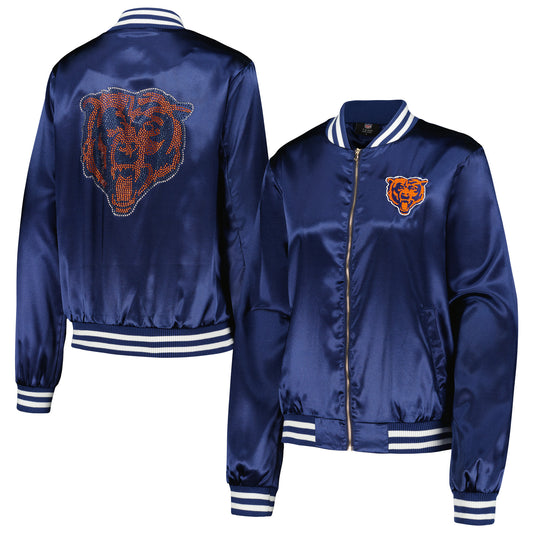 Women's Cuce  Navy Chicago Bears Rhinestone Full-Zip Varsity Jacket