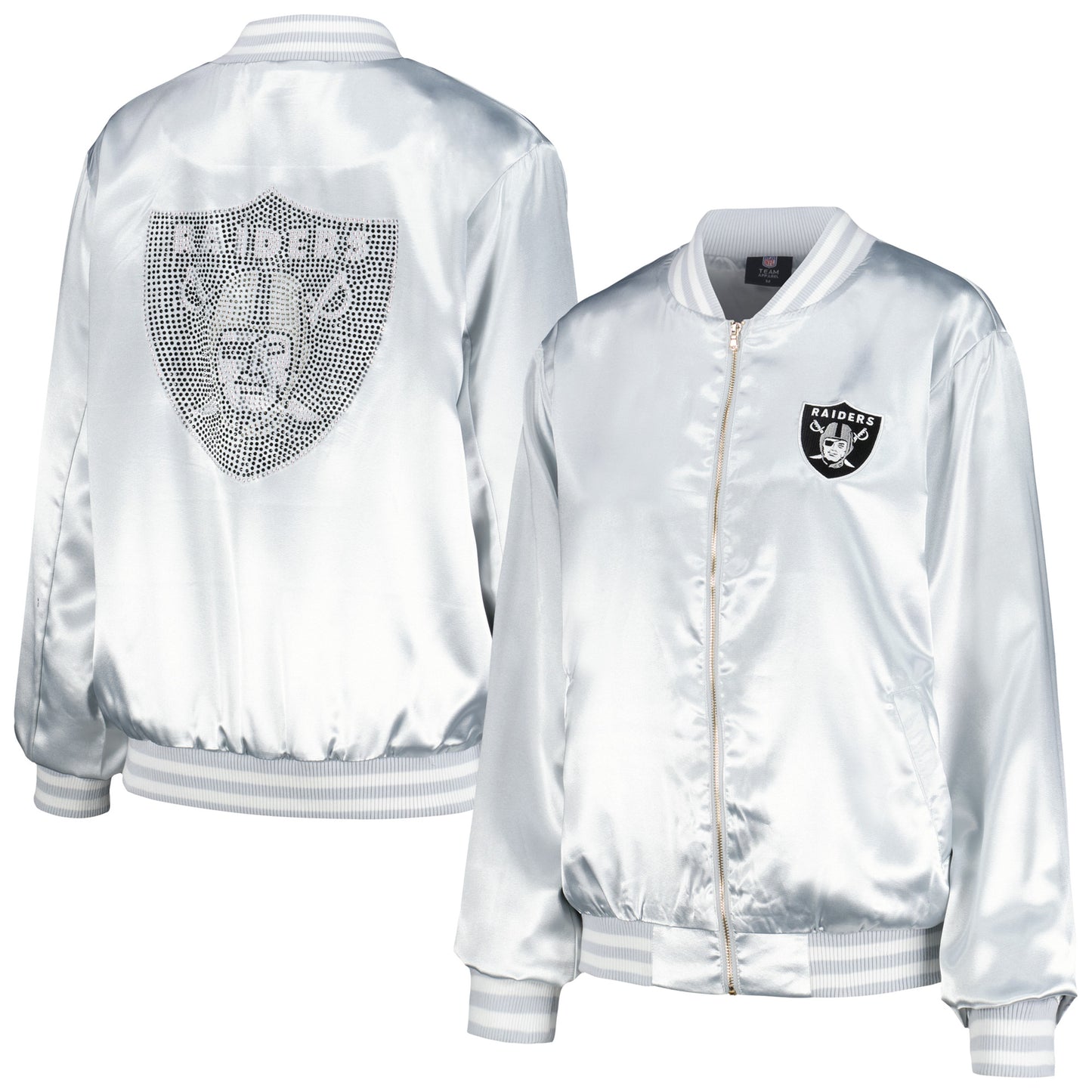 Women's Cuce  Silver Las Vegas Raiders Rhinestone Full-Zip Varsity Jacket