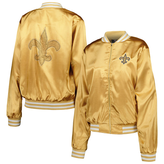 Women's Cuce  Gold New Orleans Saints Rhinestone Full-Zip Varsity Jacket