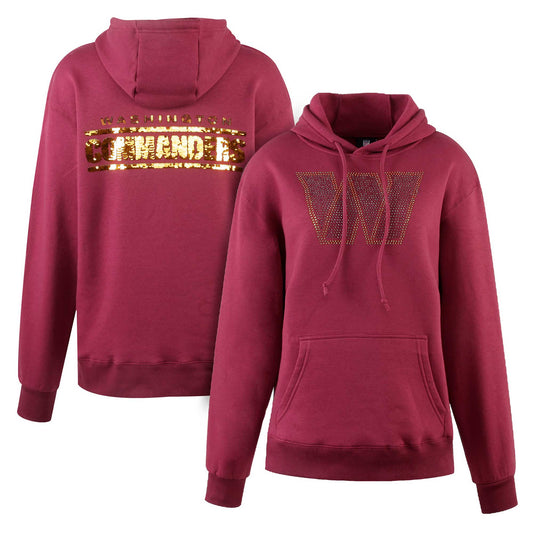 Women's Cuce Burgundy Washington Commanders Rhinestone Logo Wordmark Pullover Hoodie