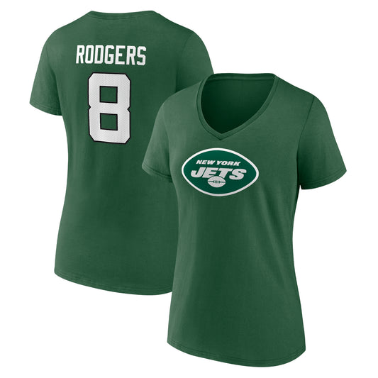 Women's Fanatics Aaron Rodgers Green New York Jets Icon Name & Number V-Neck T-Shirt