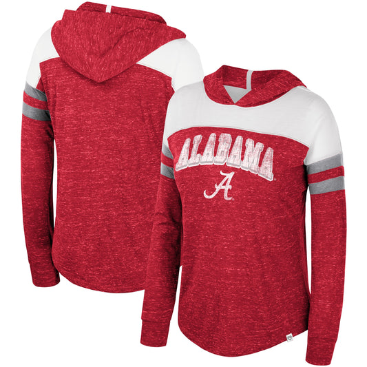 Women's Colosseum Crimson Alabama Crimson Tide Speckled Color Block Long Sleeve Hooded T-Shirt