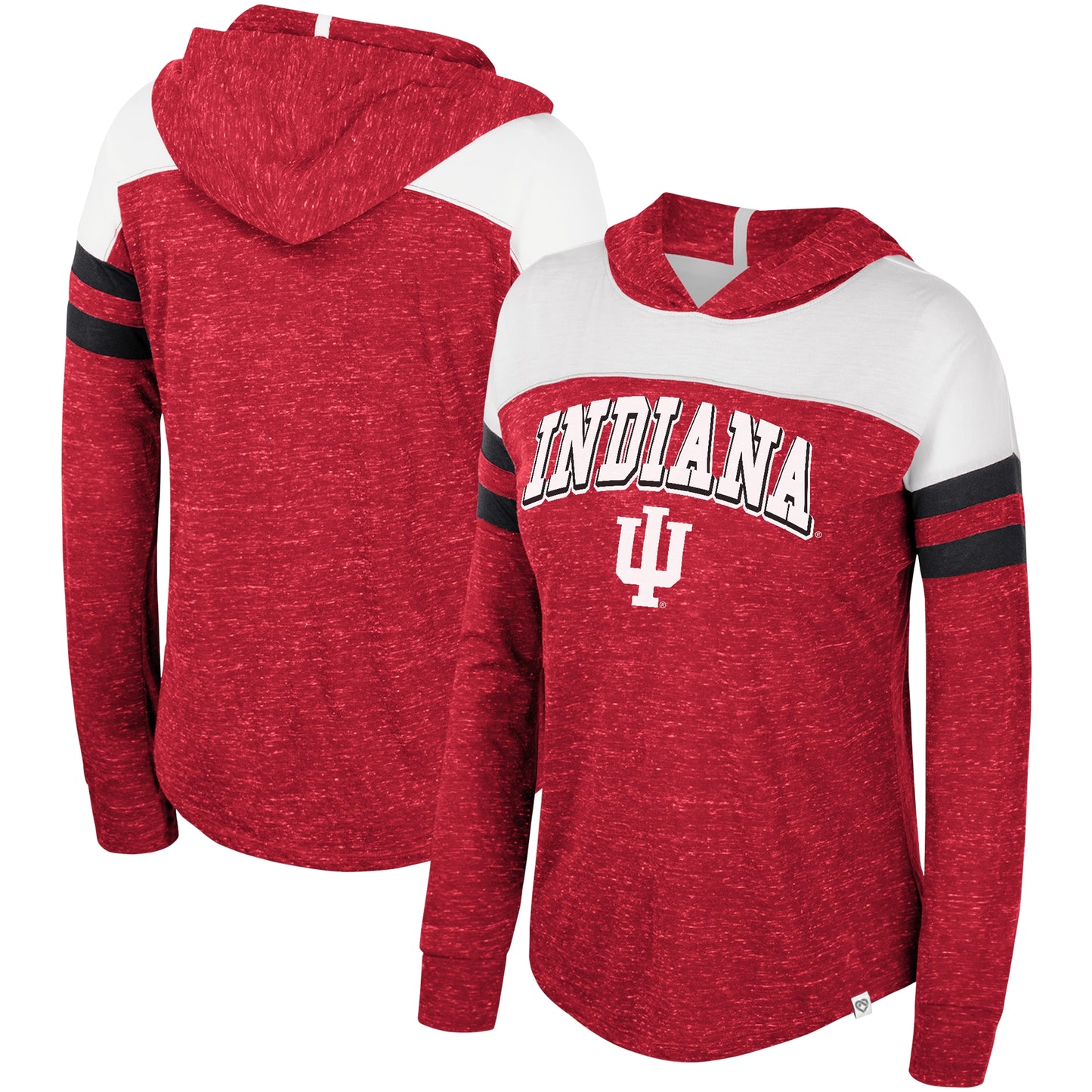 Women's Colosseum Crimson Indiana Hoosiers Speckled Color Block Long Sleeve Hooded T-Shirt