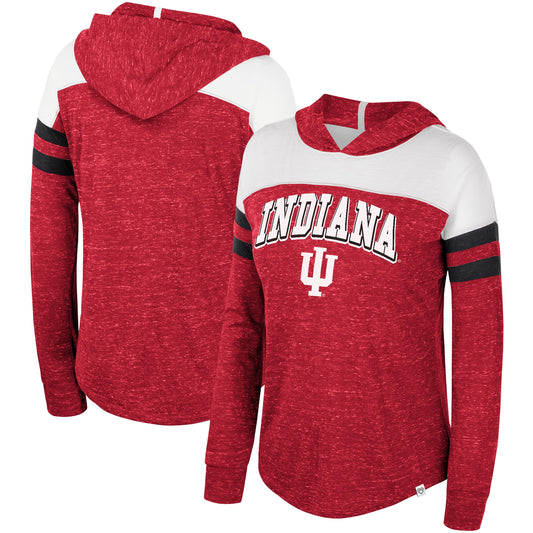 Women's Colosseum Crimson Indiana Hoosiers Speckled Color Block Long Sleeve Hooded T-Shirt