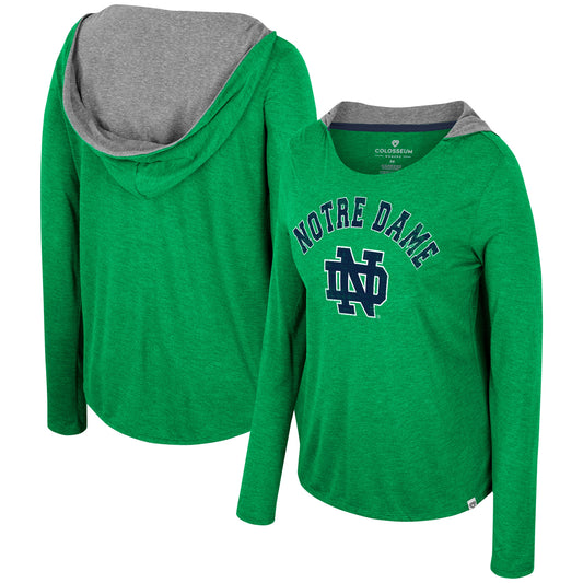 Women's Colosseum  Green Notre Dame Fighting Irish Distressed Heather Long Sleeve Hoodie T-Shirt