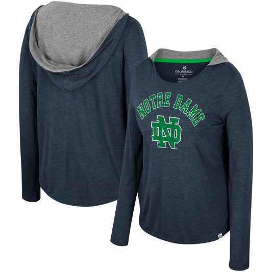 Women's Colosseum  Navy Notre Dame Fighting Irish Distressed Heather Long Sleeve Hoodie T-Shirt