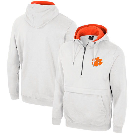 Men's Colosseum White Clemson Tigers Half-Zip Hoodie