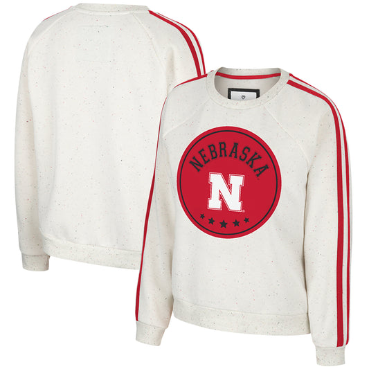 Women's Colosseum Natural Nebraska Huskers I'm Gorgeous Speckled Fleece Raglan Pullover Sweatshirt