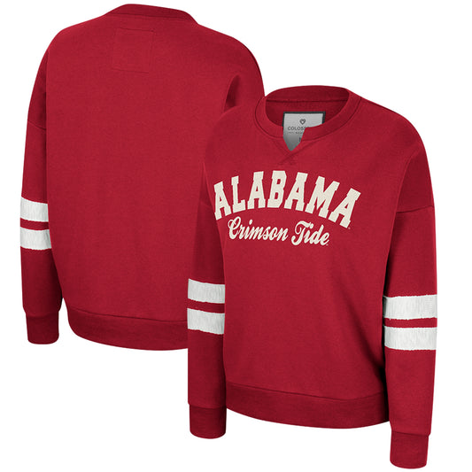 Women's Colosseum Crimson Alabama Crimson Tide Perfect Date Notch Neck Pullover Sweatshirt