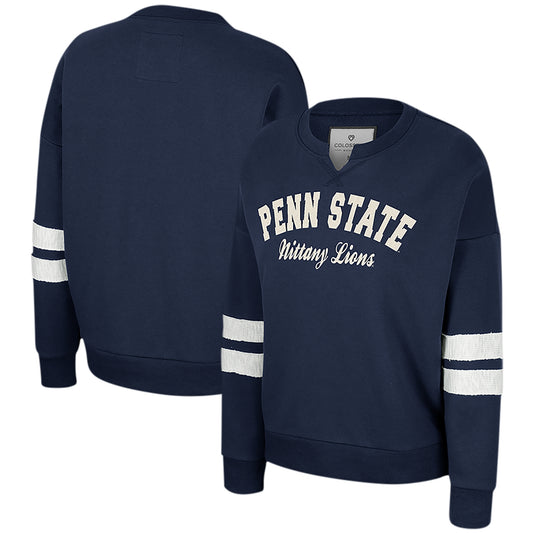 Women's Colosseum Navy Penn State Nittany Lions Perfect Date Notch Neck Pullover Sweatshirt