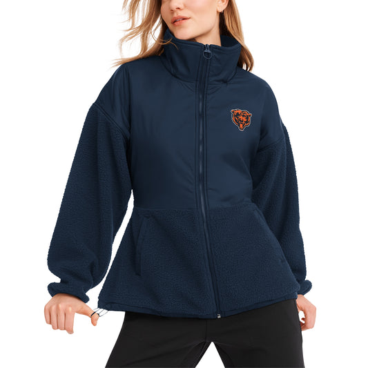 Women's DKNY Sport  Navy Chicago Bears Drew Mixed Media Full-Zip Jacket