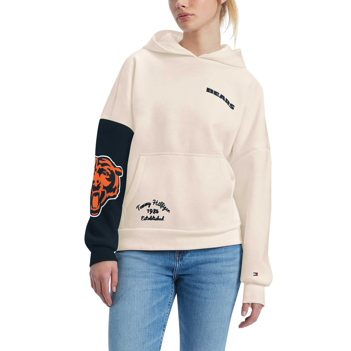 Women's Tommy Hilfiger Cream/Navy Chicago Bears Harriet Pullover Hoodie