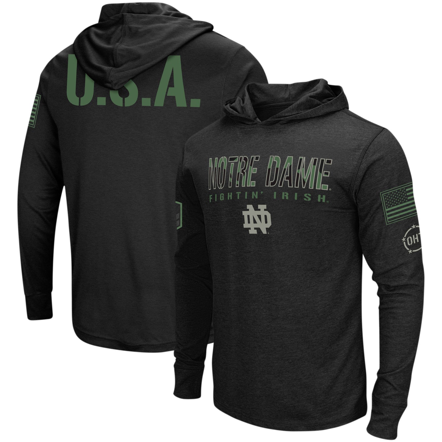 Men's Colosseum Black Notre Dame Fighting Irish Big & Tall OHT Military Appreciation Tango Long Sleeve Hoodie T-Shirt