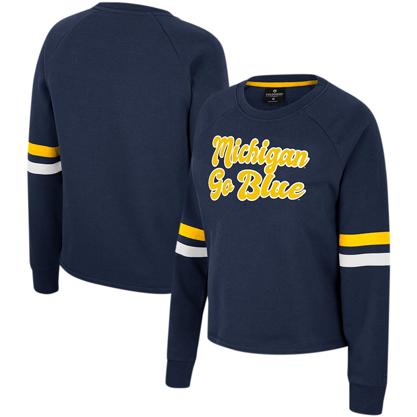 Women's Colosseum Navy Michigan Wolverines Talent Competition Raglan Pullover Sweatshirt