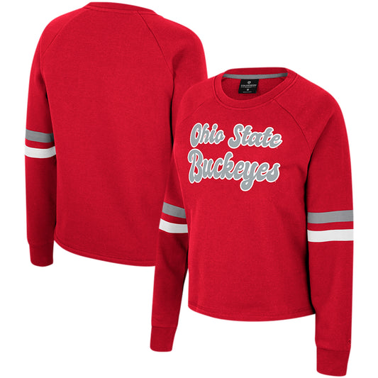 Women's Colosseum Scarlet Ohio State Buckeyes Talent Competition Raglan Pullover Sweatshirt