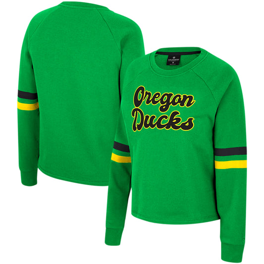 Women's Colosseum Green Oregon Ducks Talent Competition Raglan Pullover Sweatshirt