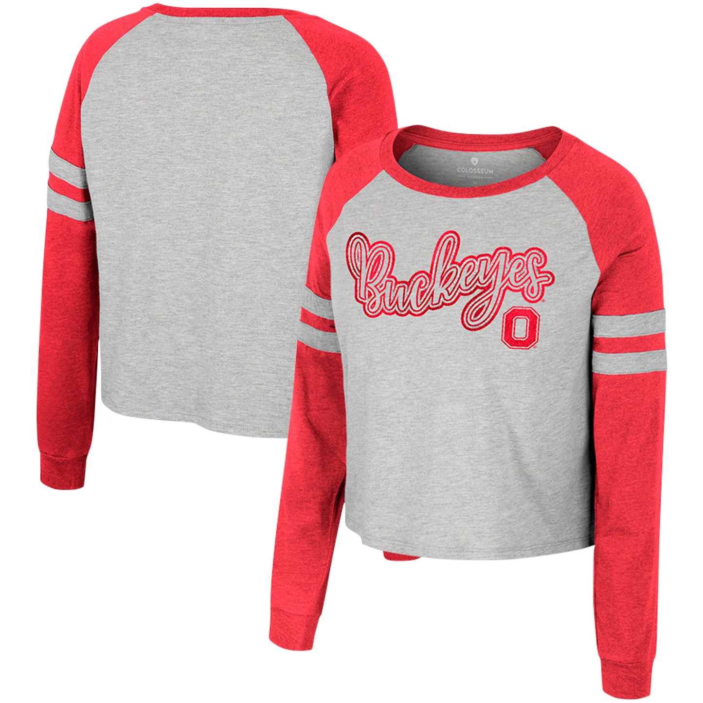 Women's Colosseum Heather Gray Ohio State Buckeyes I'm Gliding Here Raglan Long Sleeve Cropped T-Shirt