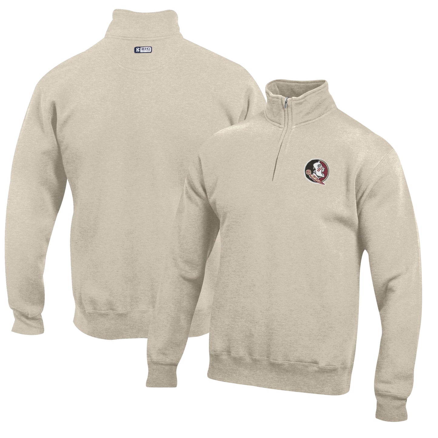 Men's Oatmeal Florida State Seminoles Big Cotton Quarter-Zip Pullover Sweatshirt
