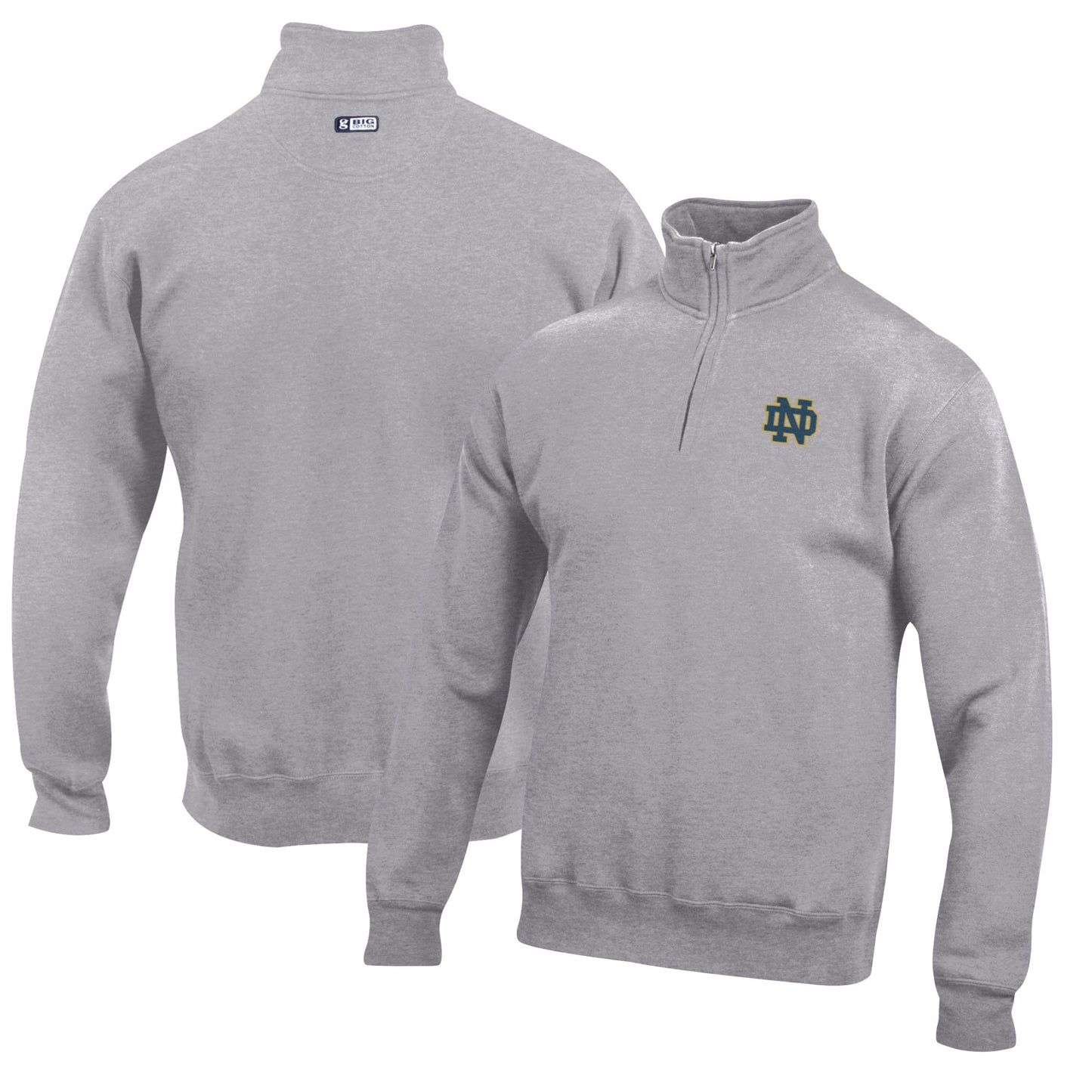 Men's Gray Notre Dame Fighting Irish Big Cotton Quarter-Zip Pullover Sweatshirt