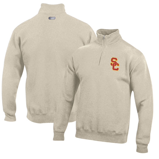 Men's Oatmeal USC Trojans Big Cotton Quarter-Zip Pullover Sweatshirt