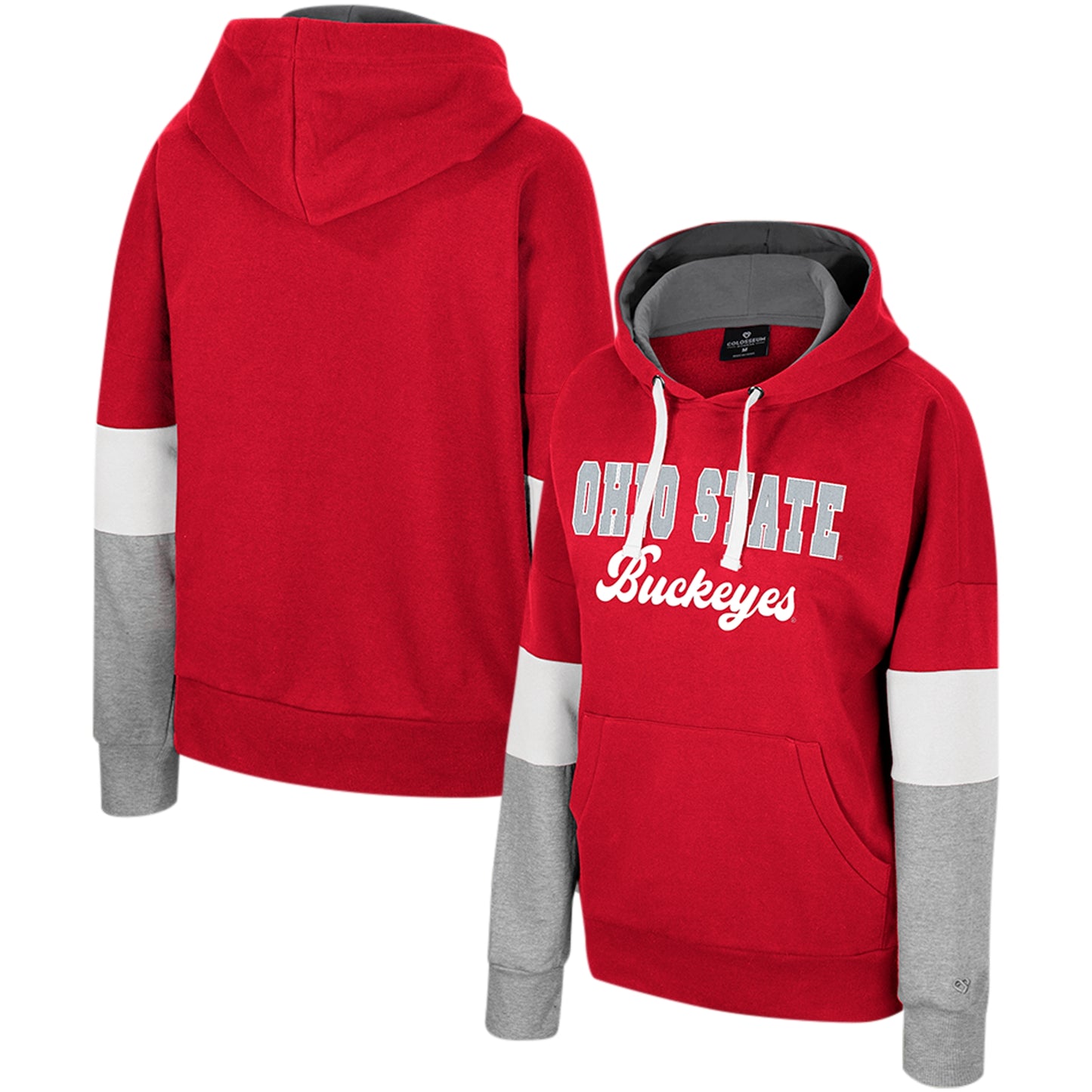 Women's Colosseum Scarlet Ohio State Buckeyes Oversized Colorblock Pullover Hoodie