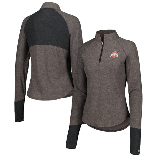 Women's Colosseum  Black Ohio State Buckeyes Morningside Sleeve Hit Raglan Quarter-Zip Top