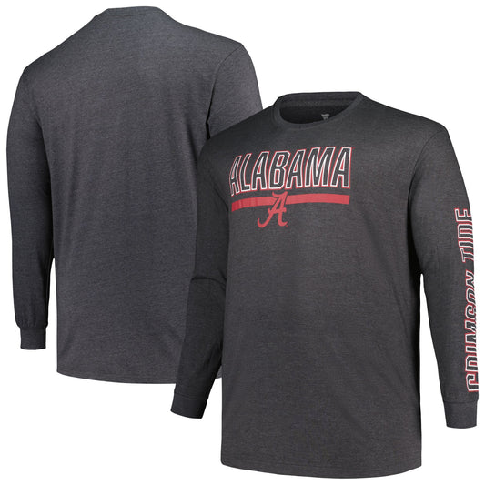 Men's Profile Heather Charcoal Alabama Crimson Tide Big & Tall Two-Hit Graphic Long Sleeve T-Shirt