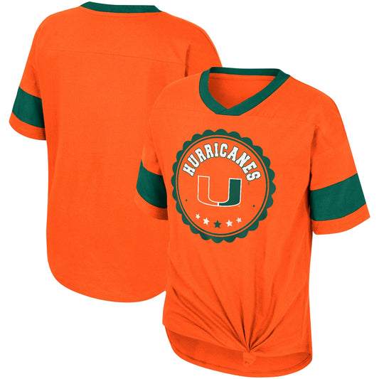 Girls Youth Colosseum Orange Miami Hurricanes Tomika Tie-Front V-Neck T-Shirt