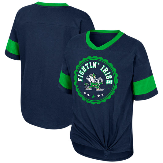 Girls Youth Colosseum Navy Notre Dame Fighting Irish Tomika Tie-Front V-Neck T-Shirt