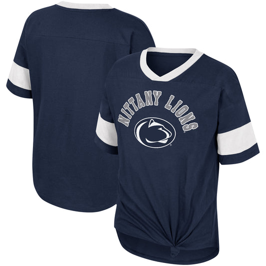 Girls Youth Colosseum Navy Penn State Nittany Lions Tomika Tie-Front V-Neck T-Shirt