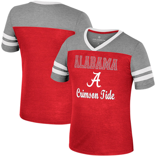 Girls Youth Colosseum Crimson/Heather Gray Alabama Crimson Tide Summer Striped V-Neck T-Shirt