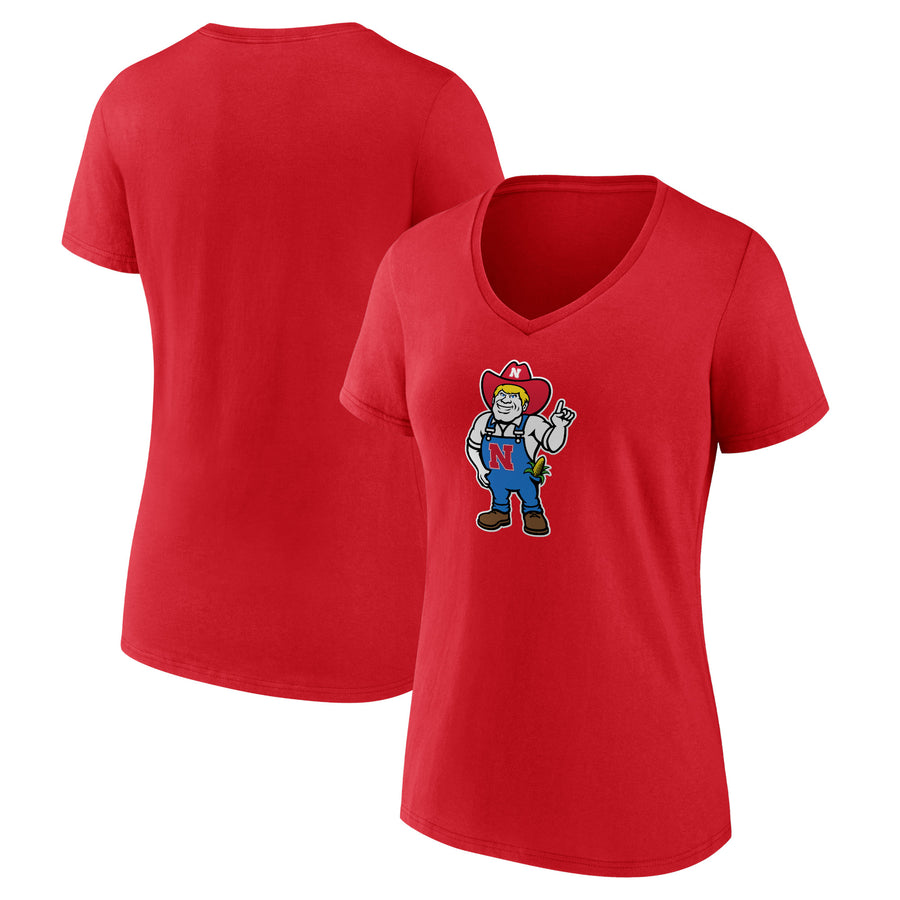 Women's Scarlet Nebraska Huskers Herbie Mark Mascot V-Neck T-Shirt