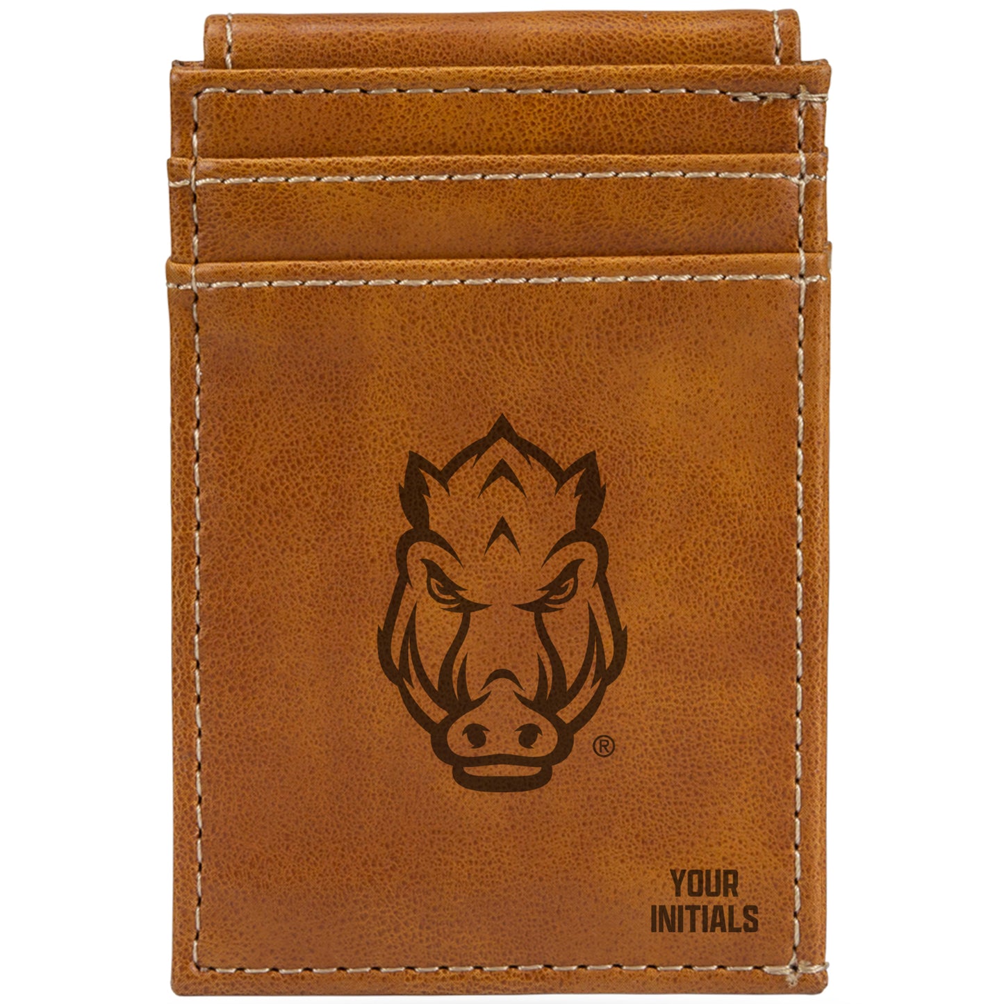 Brown Arkansas Razorbacks Personalized Front Pocket Wallet