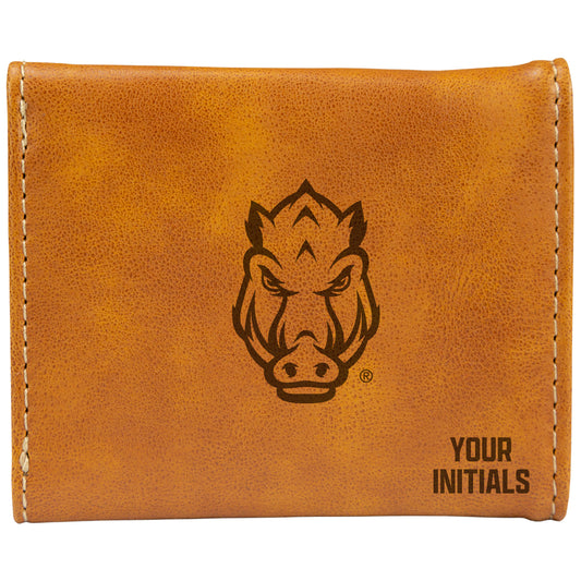 Brown Arkansas Razorbacks Personalized Trifold Wallet