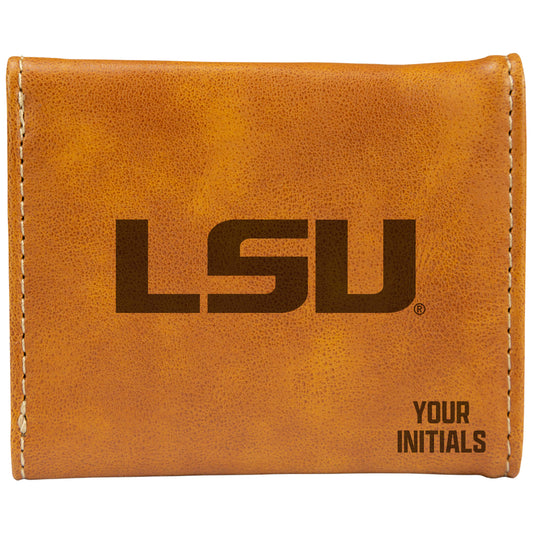 Brown LSU Tigers Personalized Trifold Wallet