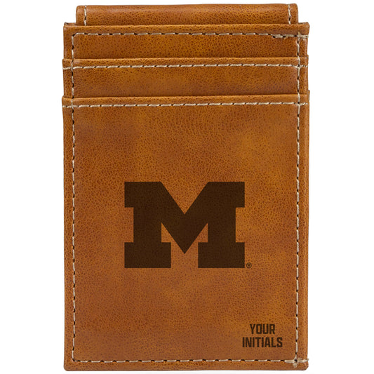 Brown Michigan Wolverines Personalized Front Pocket Wallet