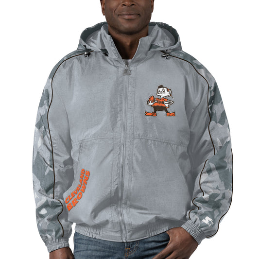 Men's Starter Gray Cleveland Browns Thursday Night Gridiron Throwback Full-Zip Jacket