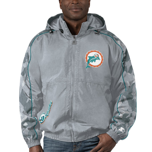 Men's Starter Gray Miami Dolphins Thursday Night Gridiron Throwback Full-Zip Jacket