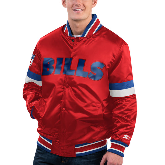 Men's Starter Red Buffalo Bills Gridiron Classics Home Game Satin Full-Snap Varsity Jacket