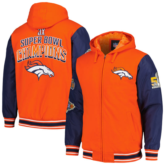 Men's G-III Sports by Carl Banks Orange/Navy Denver Broncos Player Option Full-Zip Hoodie