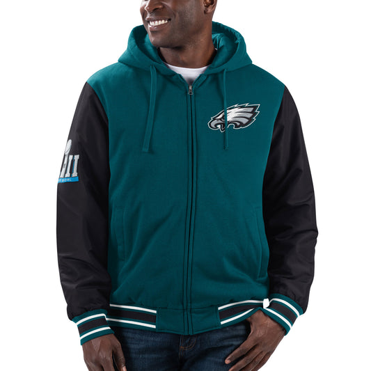 Men's G-III Sports by Carl Banks Midnight Green/Black Philadelphia Eagles Player Option Full-Zip Hoodie