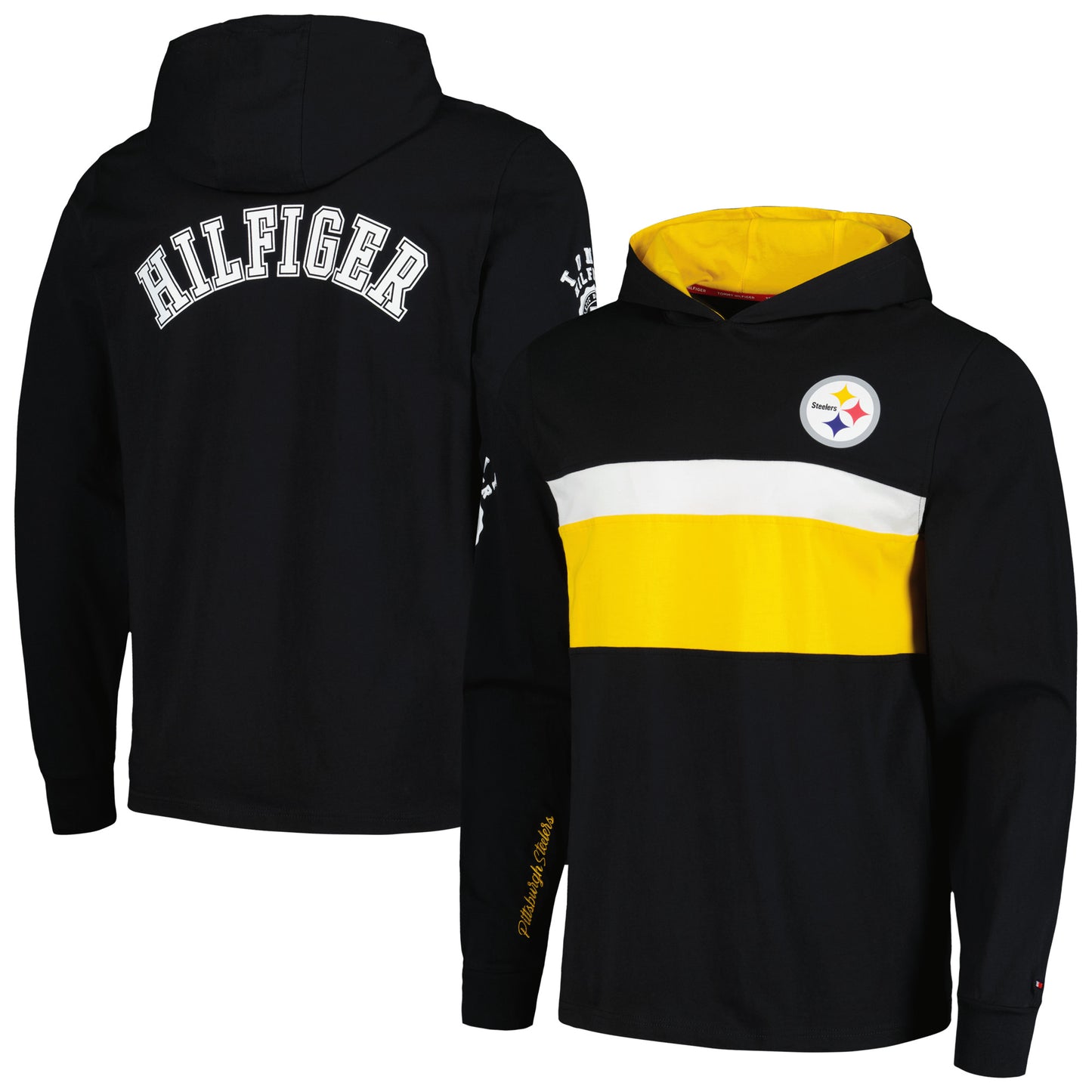 Men's Tommy Hilfiger  Black Pittsburgh Steelers Morgan Long Sleeve Hoodie T-Shirt