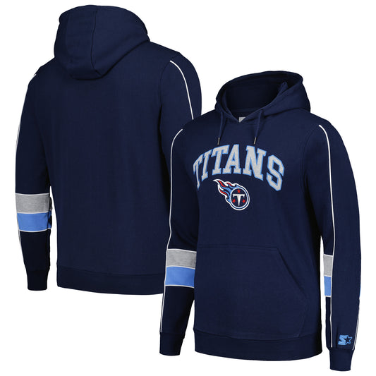 Men's Starter Navy Tennessee Titans Captain Pullover Hoodie