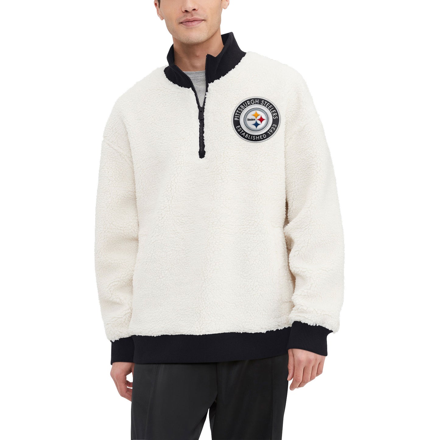 Men's Tommy Hilfiger  Cream Pittsburgh Steelers Jordan Sherpa Quarter-Zip Sweatshirt