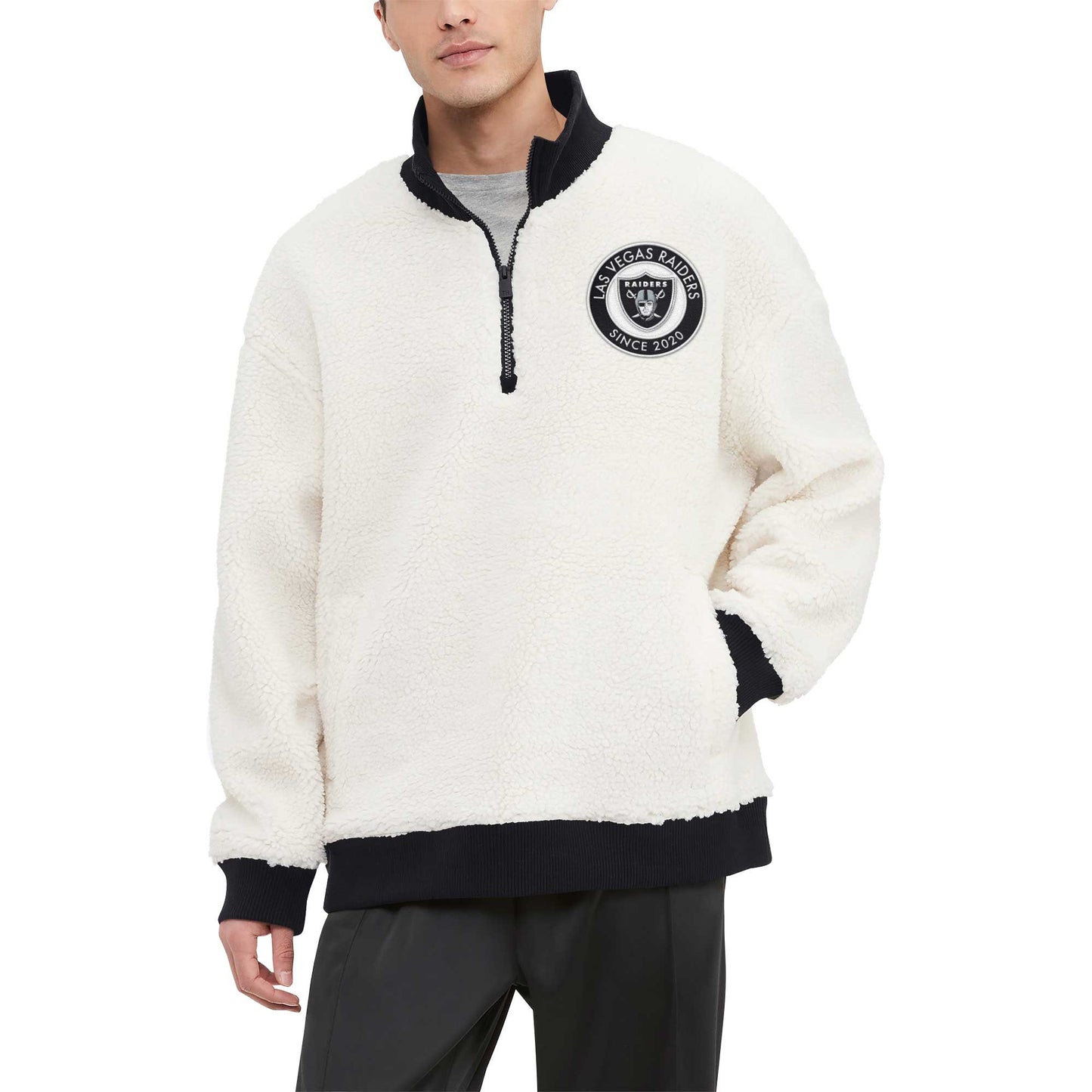 Men's Tommy Hilfiger  Cream Las Vegas Raiders Jordan Sherpa Quarter-Zip Sweatshirt