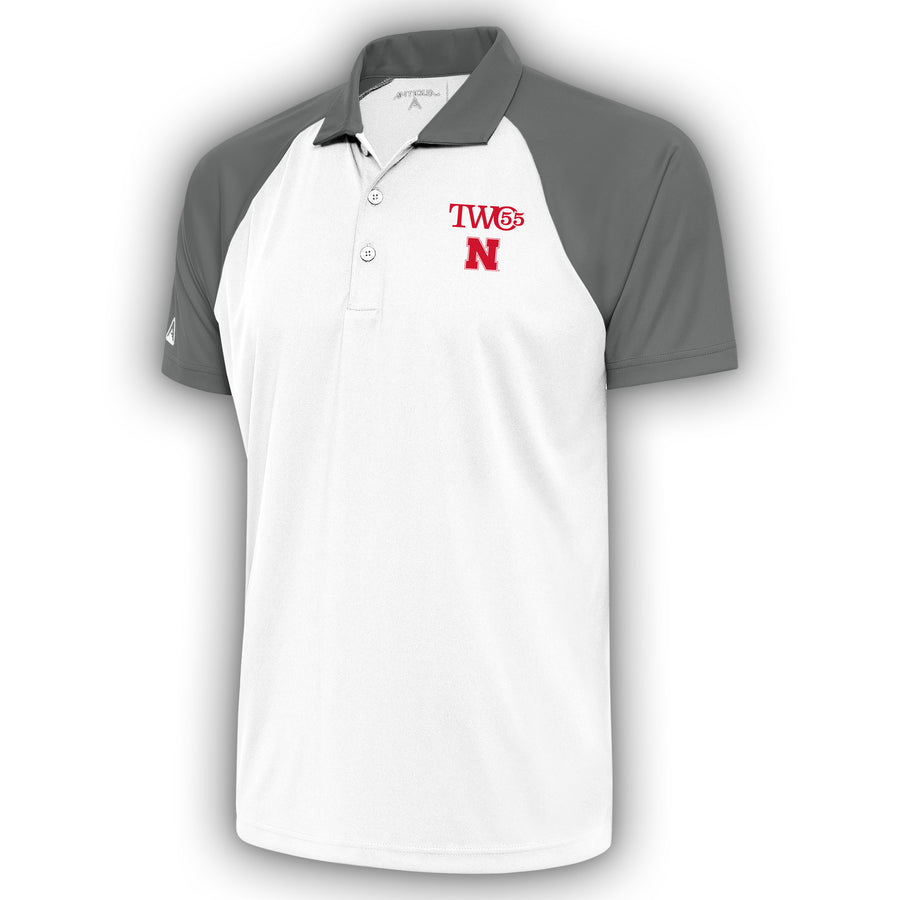 Men's Antigua  White/Steel Nebraska Huskers TWO55 Nova Polo