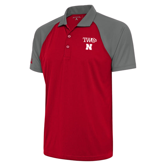 Men's Antigua  Scarlet/Steel Nebraska Huskers TWO55 Nova Polo