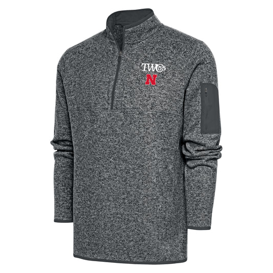 Men's Antigua  Heather Charcoal Nebraska Huskers TWO55 Fortune Half-Zip Pullover Jacket