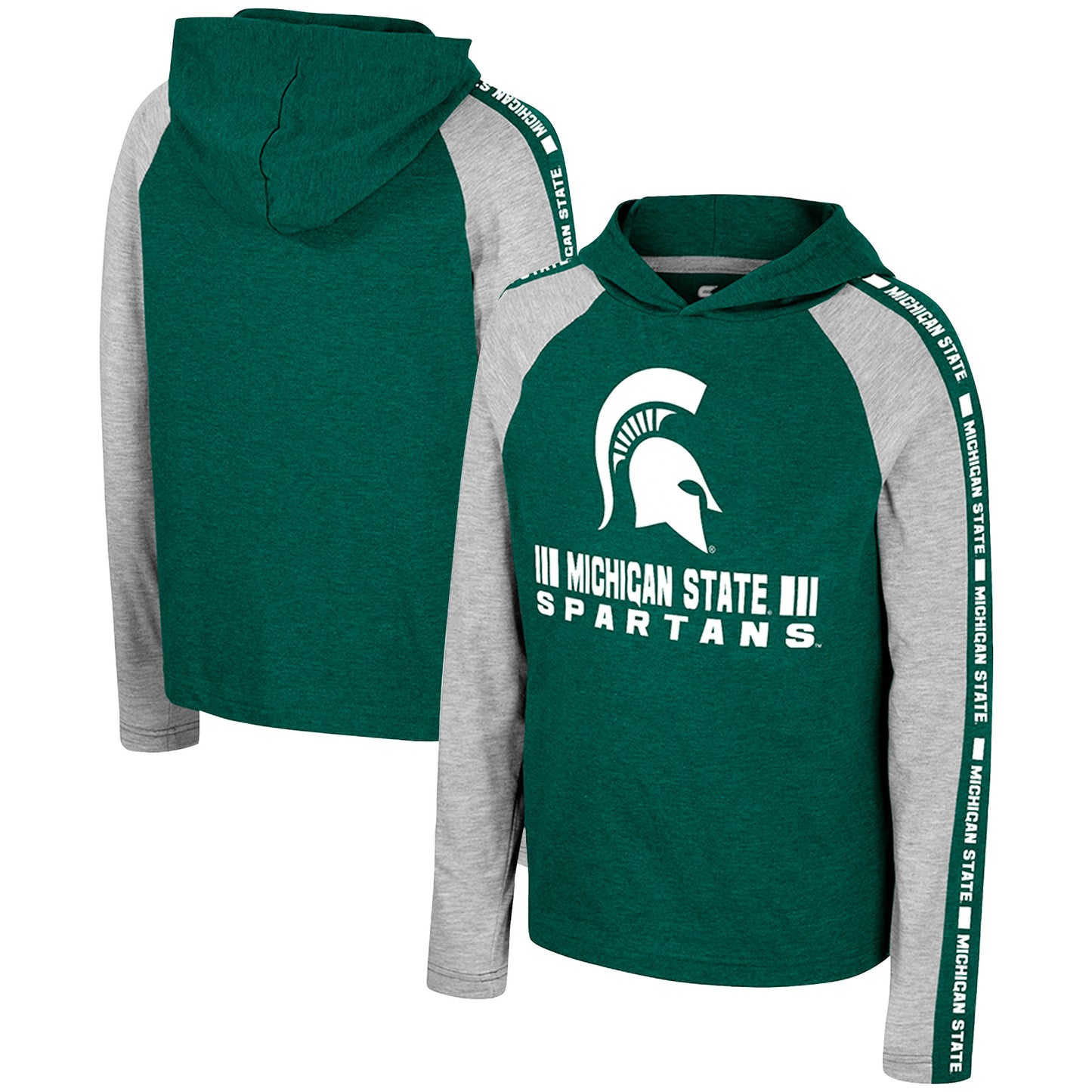 Youth Colosseum Green Michigan State Spartans Ned Raglan Long Sleeve Hooded T-Shirt