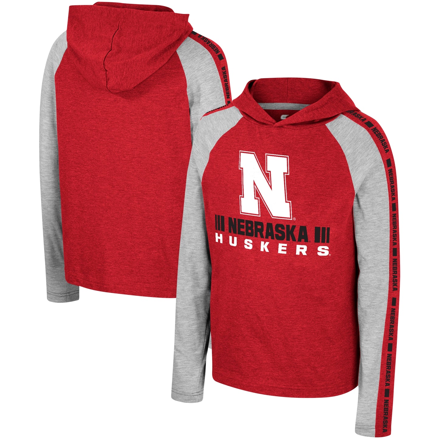 Youth Colosseum Scarlet Nebraska Huskers Ned Raglan Long Sleeve Hooded T-Shirt